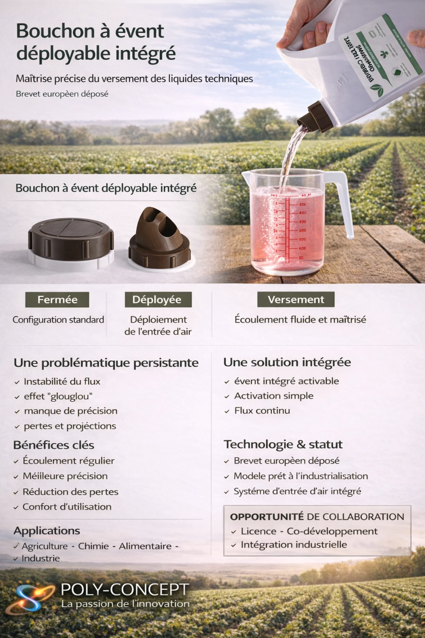 Bouchon à évent déployable intégré