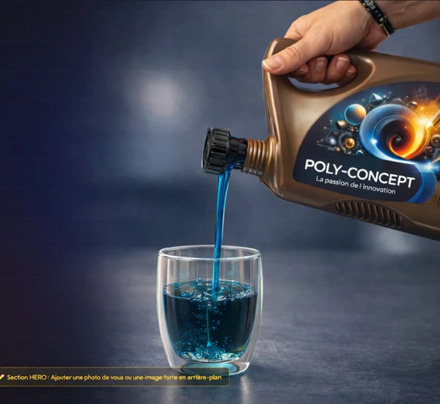 Bidon Poly-Concept versant un liquide bleu